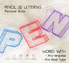 极品PS动作－3D铅笔画(含PDF图文教程)：Pencil 3D Lettering - Photoshop Action